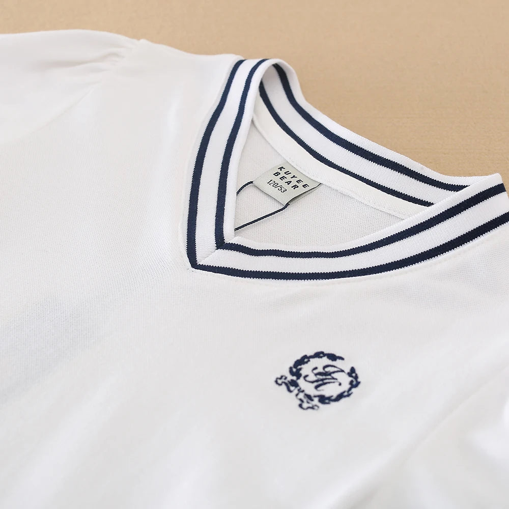 Weißes Sommerkleid für Mädchen, V-Ausschnitt, Polo-Plisseekleid für die Schule, 5–12 Jahre, Mädchenkleidung