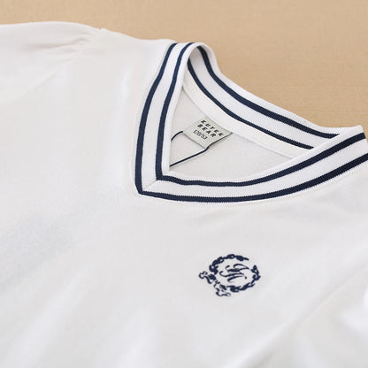 Weißes Sommerkleid für Mädchen, V-Ausschnitt, Polo-Plisseekleid für die Schule, 5–12 Jahre, Mädchenkleidung