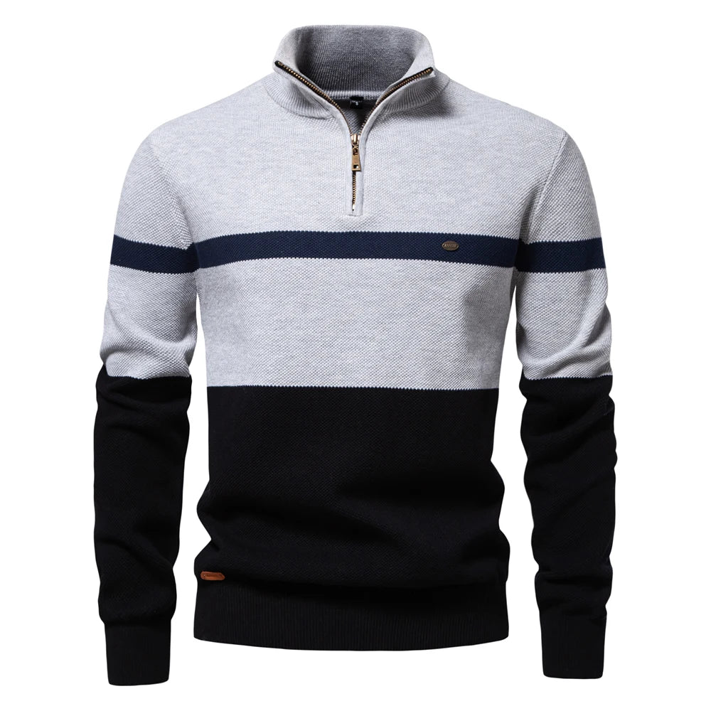 Herren Pullover aus hochwertiger Baumwolle mit Reißverschluss im Mock Neck Stil