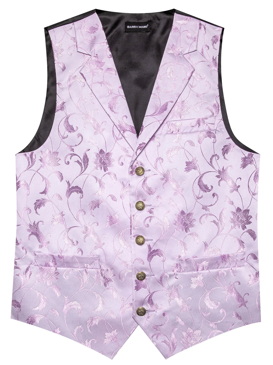 Lila Herrenweste aus Jacquard mit V-Ausschnitt, goldfarbenen Knöpfen und Schmetterlingsfliege
