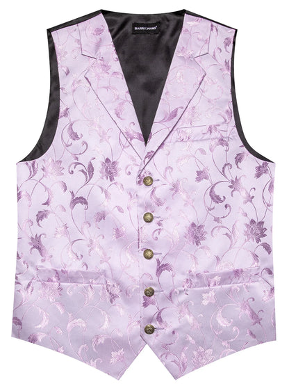Lila Herrenweste aus Jacquard mit V-Ausschnitt, goldfarbenen Knöpfen und Schmetterlingsfliege