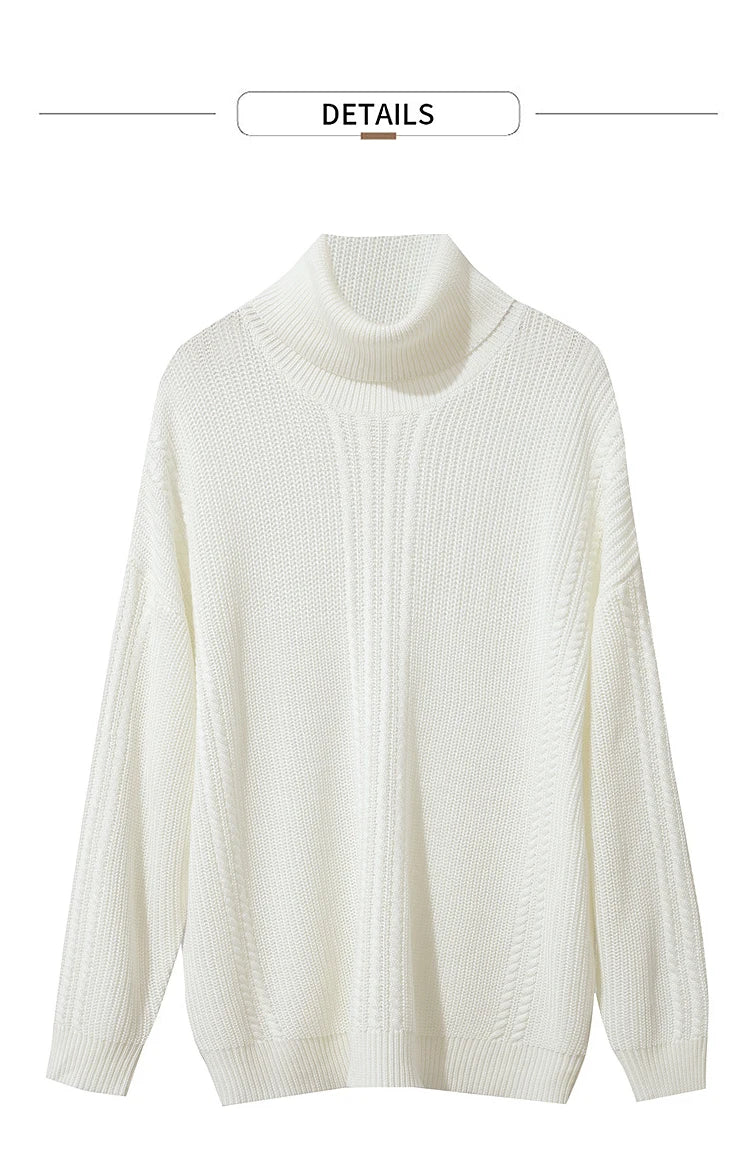 Damen-Rollkragenpullover Wolle lang locker Retro Winter