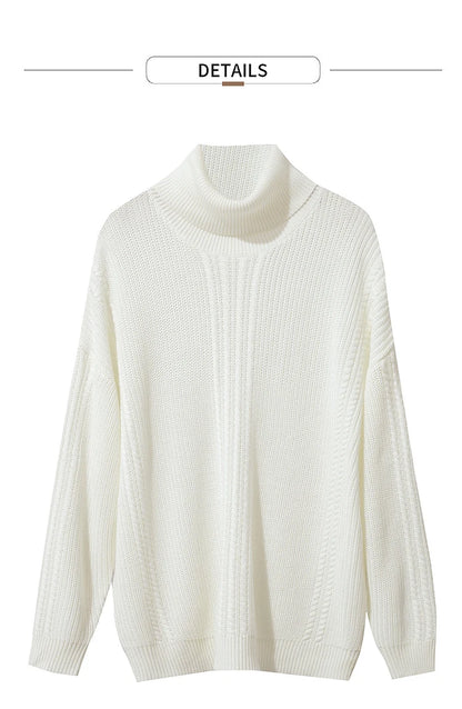 Damen-Rollkragenpullover Wolle lang locker Retro Winter