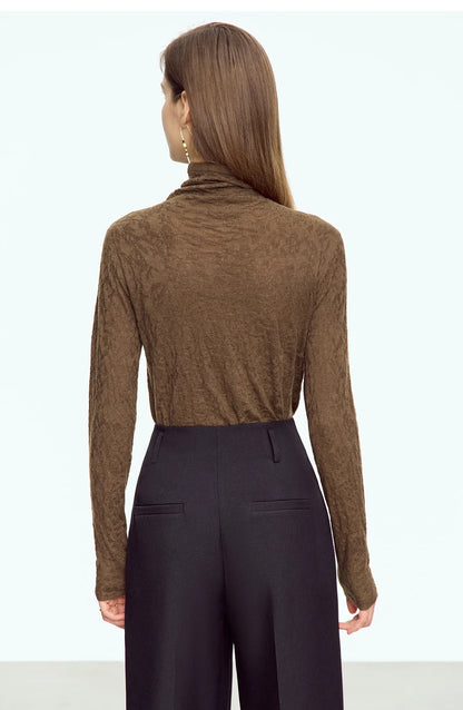 Damen-Rollkragenpullover Wolle Slim einfarbig Büro Winter
