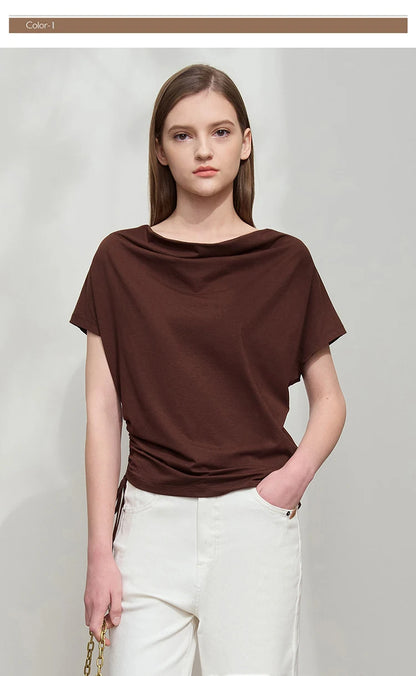 Damen T-Shirt aus Modal-Baumwolle mit kurzen Rotator-Ärmeln und Swing-Neck