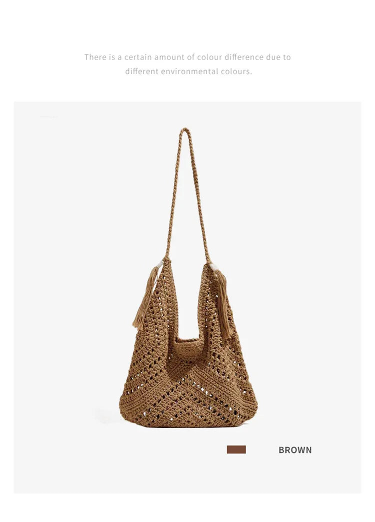 Damen Tote Bag Beach Woven Travel Shoulder Crossbody Purse