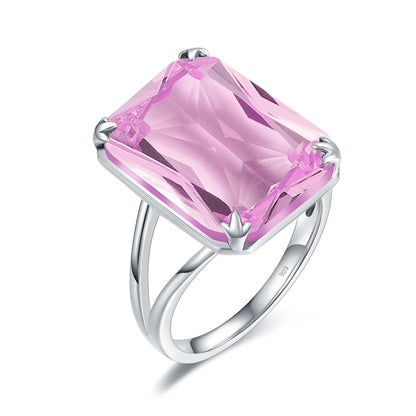 Damen-Amethyst-Ring aus 925er Sterlingsilber mit rechteckigem Stein 13x18 mm Feines Schmuckstück