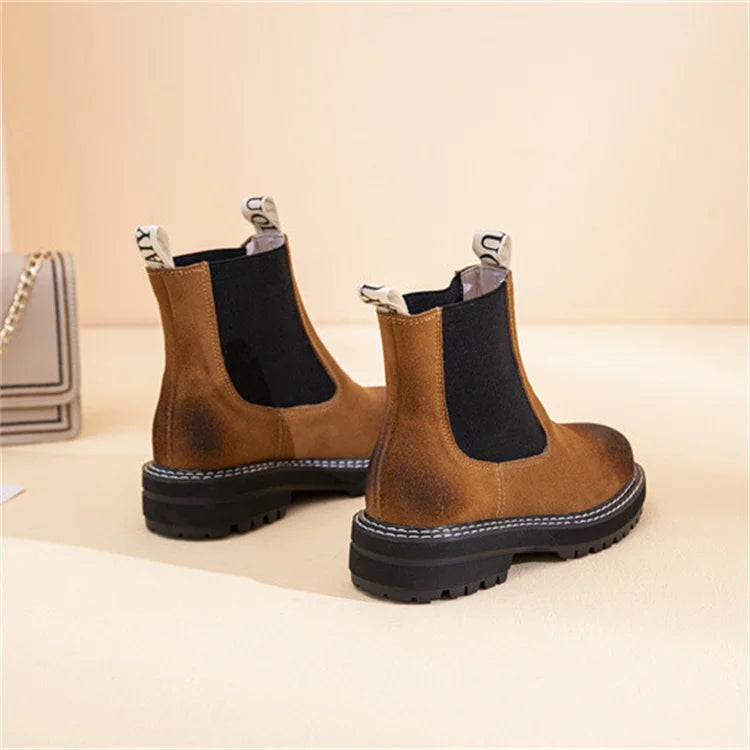 Women's Chelsea Boots Genuine Leather 2025 Autumn Winter Trend Thick-soled Women Ankle Boots All-match Marton Boots Ladies