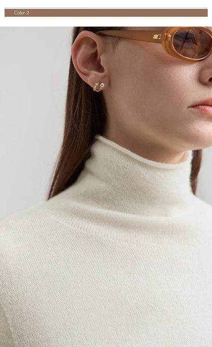 Damen-Rollkragenpullover Wolle-Kaschmir locker einfarbig Herbst