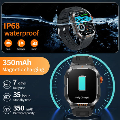 LIGE Military Taschenlampe Smart Uhr Wasserdicht Herzfrequenz Fitness Sport Anruf Erinnerung Smartwatch Für IOS Android Telefon 2025