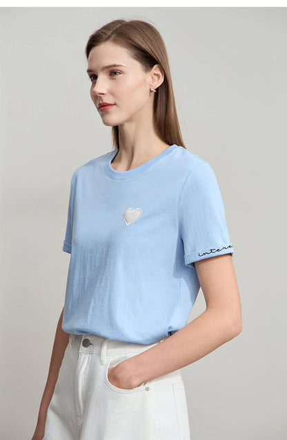Damen T-Shirt im minimalistischen Stil mit bestickten Liebesperlen für den Sommer