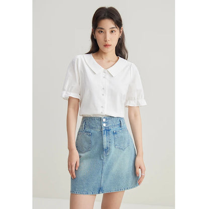 Französischer Stil Bluse mit Laternenärmeln und einzigartigem Design – Elegantes, figurbetontes Oberteil für Büro und Freizeit