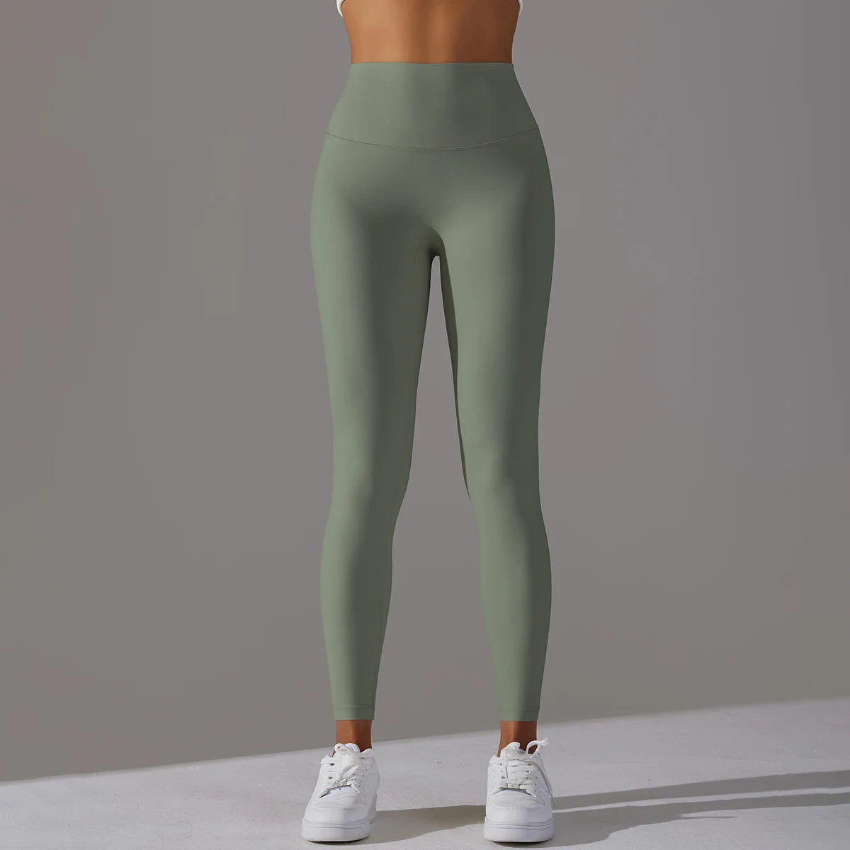 Nahtlose Yogahose mit hohem Bund, helles Salbeigrün, enganliegend bis zum Knöchel