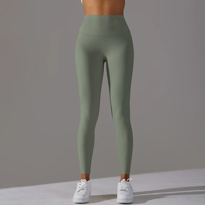 Nahtlose Yogahose mit hohem Bund, helles Salbeigrün, enganliegend bis zum Knöchel