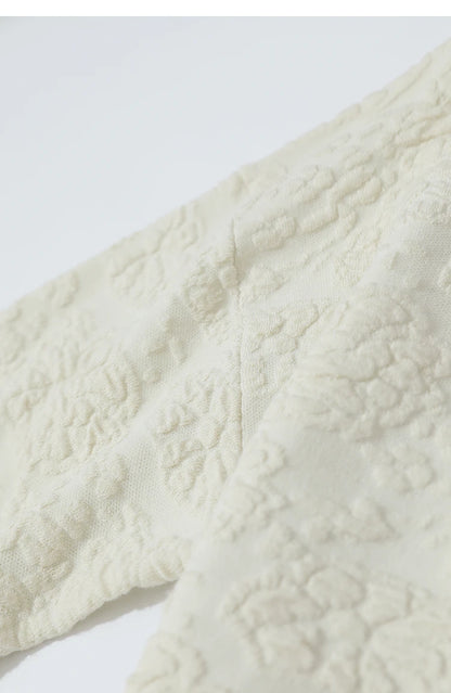 Cremefarbener Pullover mit strukturierter Oberfläche, gerade Ärmel, Langarm