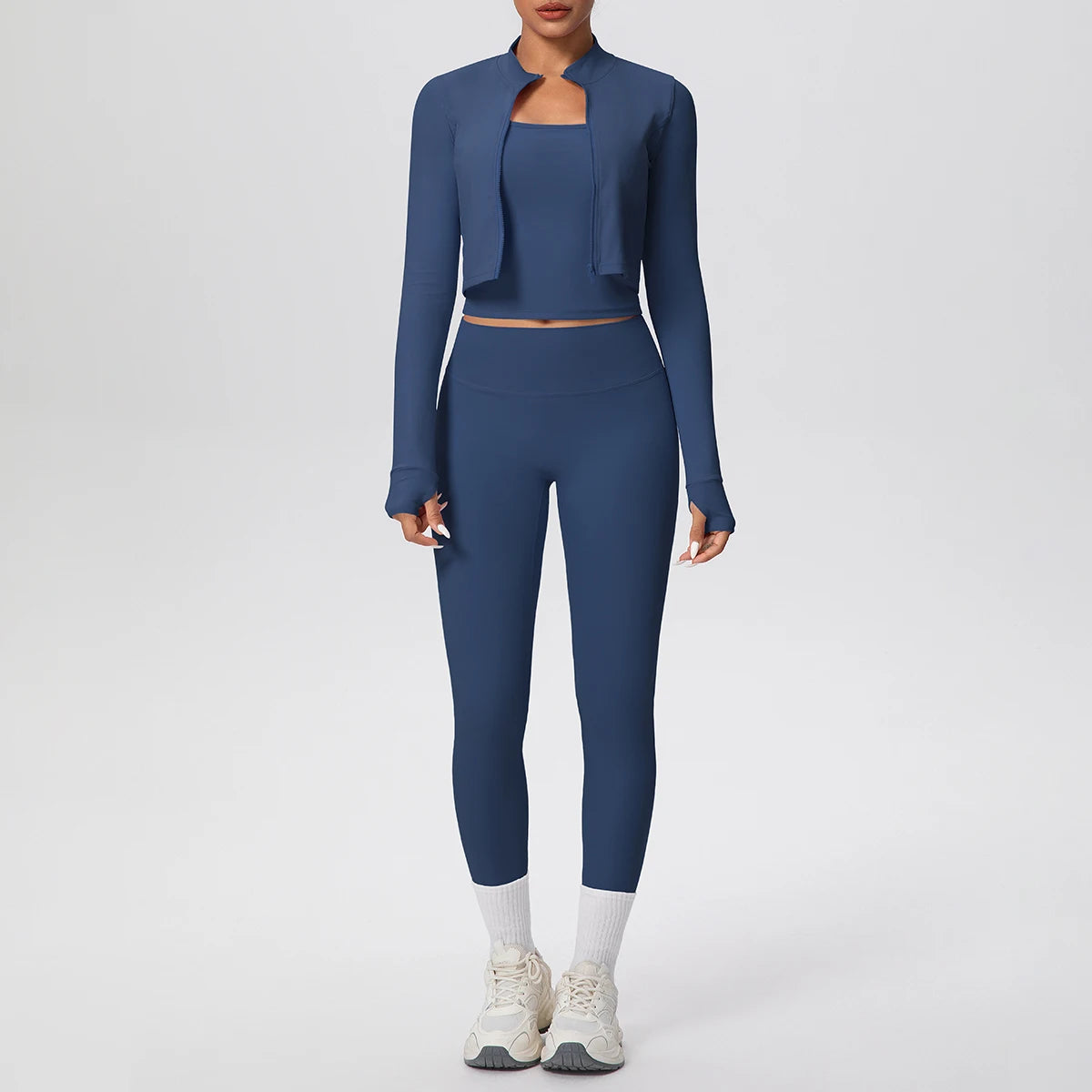 Hamidou Yoga-Set (3-teilig) mit Jacke, Top und Leggings, dunkelblau