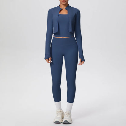 Hamidou Yoga-Set (3-teilig) mit Jacke, Top und Leggings, dunkelblau