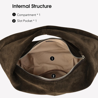 Große Damen-Hobo-Tasche Aus Wildleder | Dumpling-Form, Luxus Stil