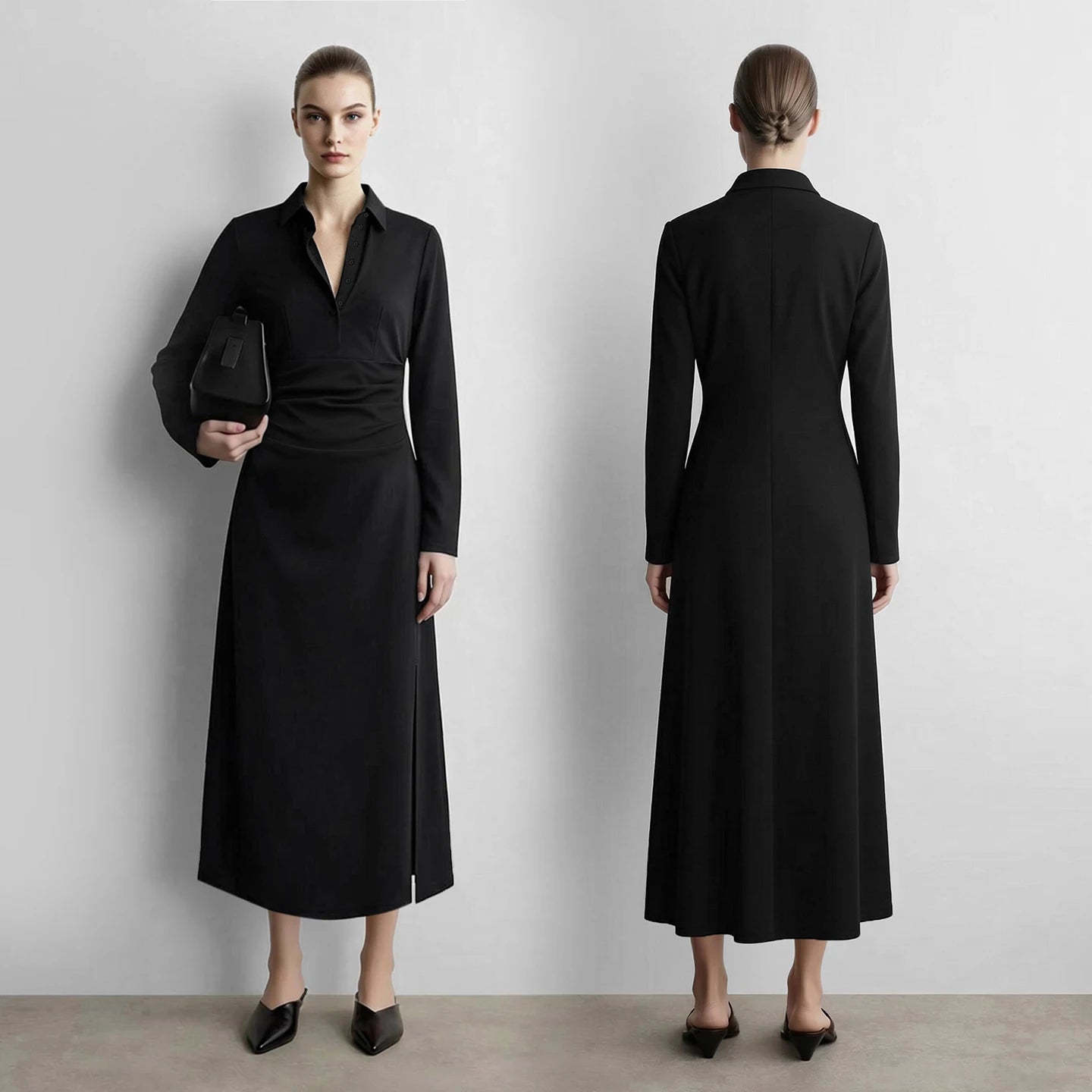 Elegantes Gestricktes Kleid Damen Knopfleiste Tailliert