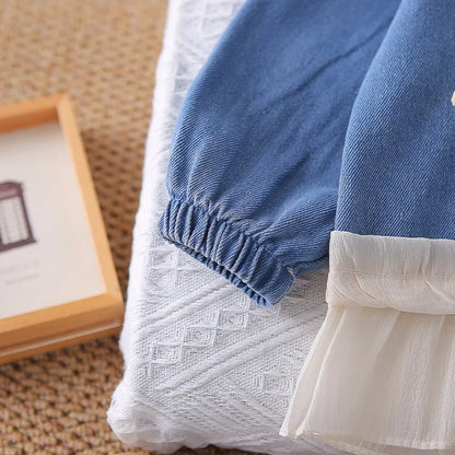 Mädchen Kleidung Set mit süßem Mantel und breiten Hosen im Koreanischen Stil
