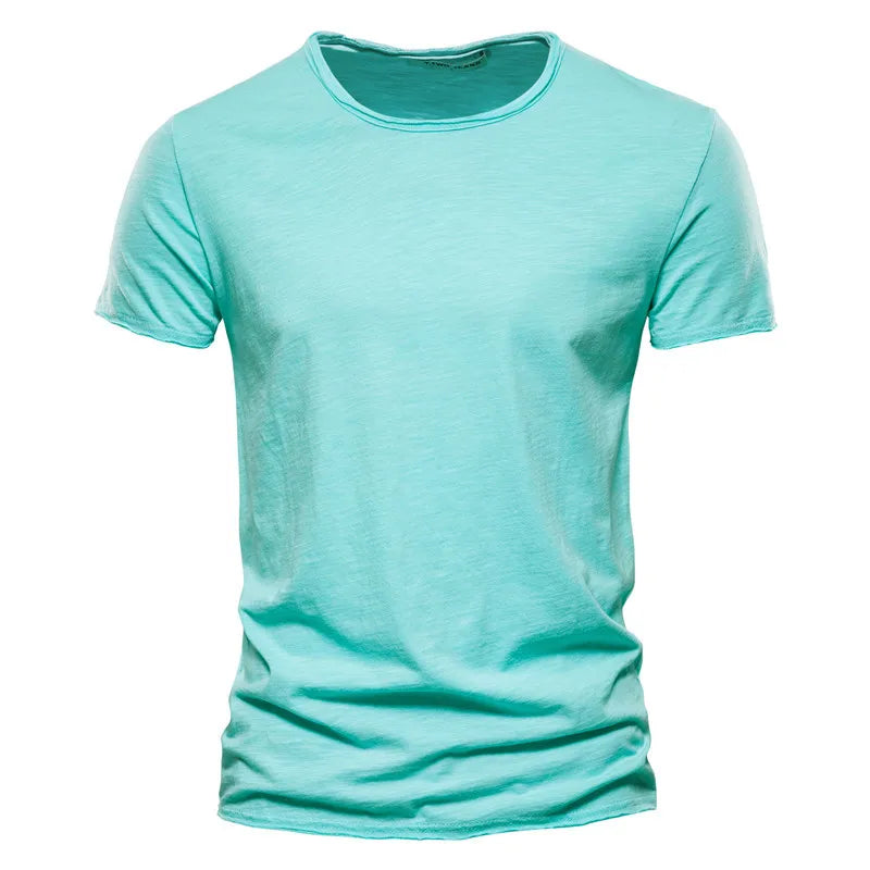 Herren-T-Shirt mit V-Ausschnitt, kurzarm, Slim Fit, einfarbig, türkis
