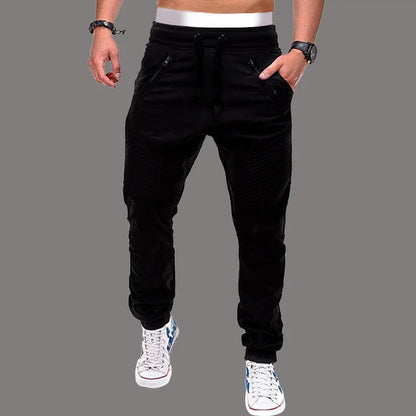 Neue lässige und modische Tether-elastische Sporthose für Herren, Doppelreißverschluss, gestreifte Hose, Trainingshose
