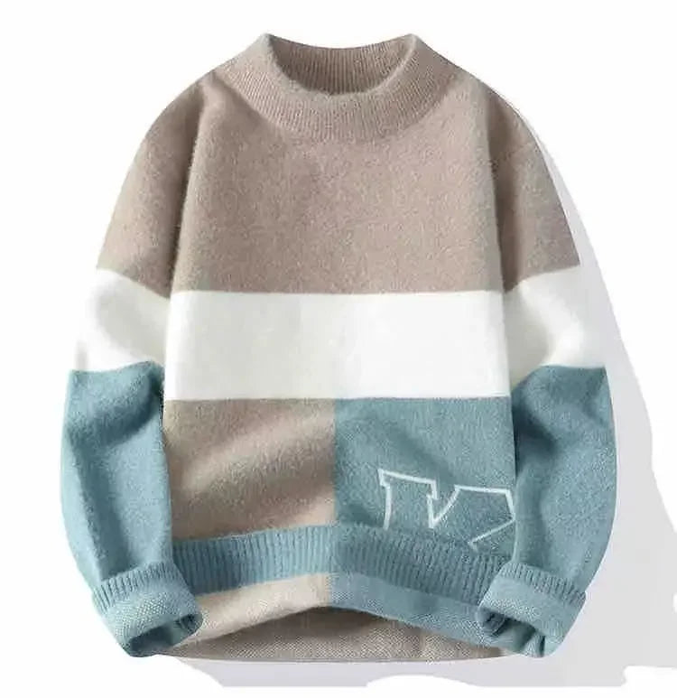 Herren-Pullover im jungen, preppy Stil mit Fleece, rundem Ausschnitt und thermischer Funktion – locker geschnitten für Herbst und Winter, mit modischen Einsätzen.