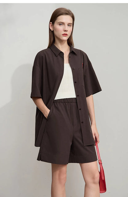 Damen Shorts im minimalistischen Stil mit elastischem Bund und weitem Bein