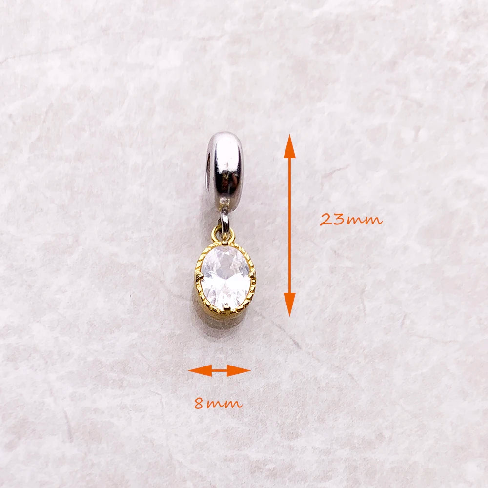 Damen-Charm-Anhänger CZ oval golden trendig Herbst aus Sterlingsilber