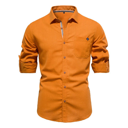 Herren Langarm Shirt aus 100 Prozent Baumwolle mit Einzel Tasche