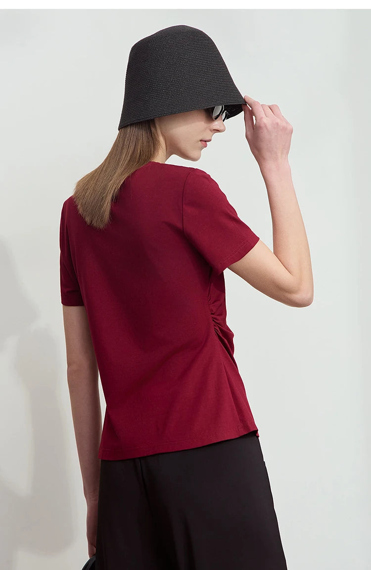 Damen T-Shirt mit Rundhalsausschnitt und gebrochenen Falten aus Modal-Baumwolle