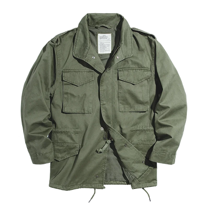 Herren Feldjacke Grüne Vintage-Armeejacke Lässige Windjacke Reverskragen Taschen Mantel