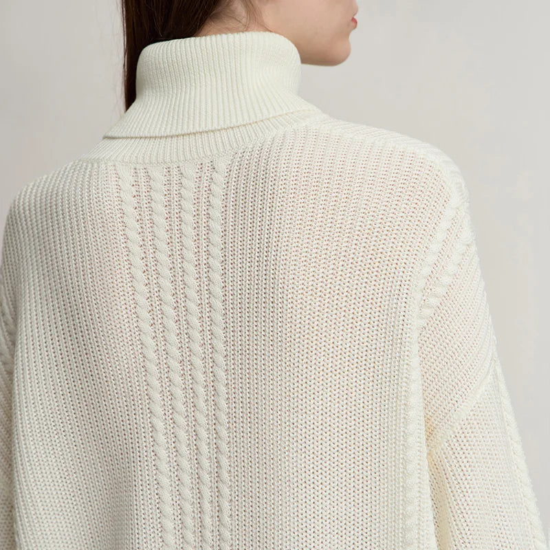Damen-Rollkragenpullover Wolle lang locker Retro Winter