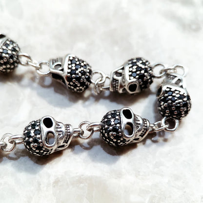 Damen-Armband Totenkopf-Gliederkette Punk aus Sterlingsilber