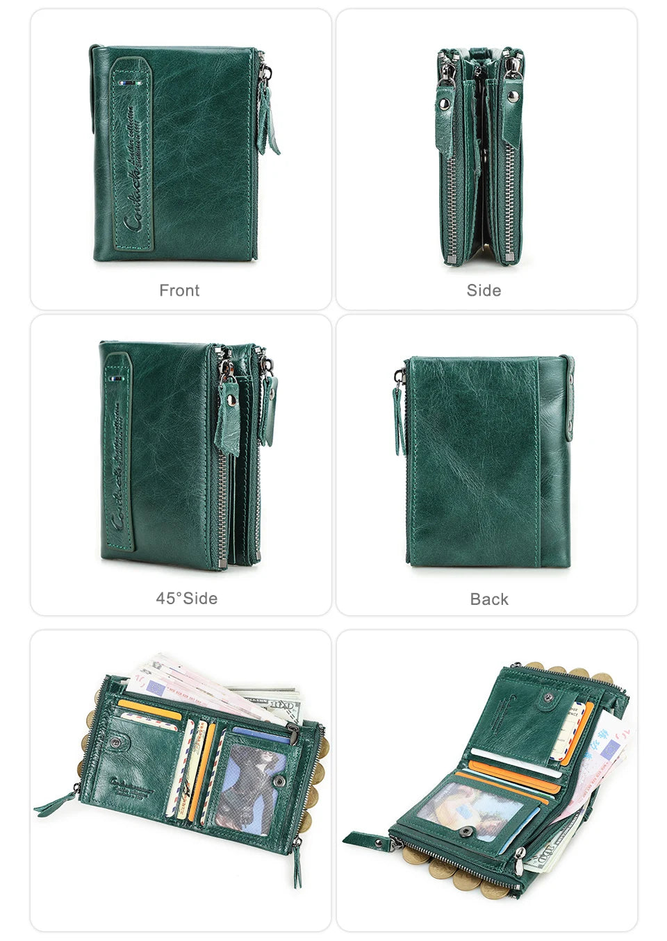 Herren Echtleder Geldbörse Reißverschluss Kartenhalter Luxus Designer Geldclip