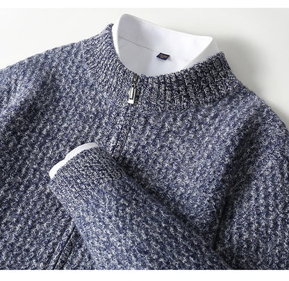 2025 Herbst und Winter Pullover aus reiner Wolle für Herren, neue Strickjacke mit Reißverschluss, Mantel, halb Stehkragen, lockeres Freizeithemd, AB-Farbstrickwaren