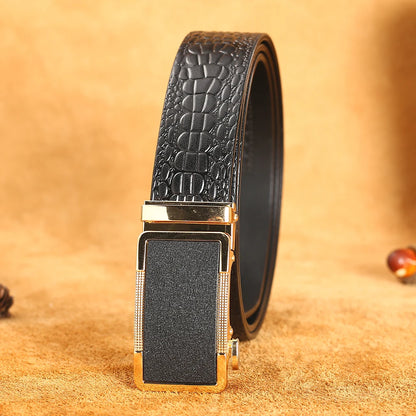 Herren Echtleder-Gürtel Business Luxus Krokodil Automatik-Schnalle 3,5 cm Top-Qualität