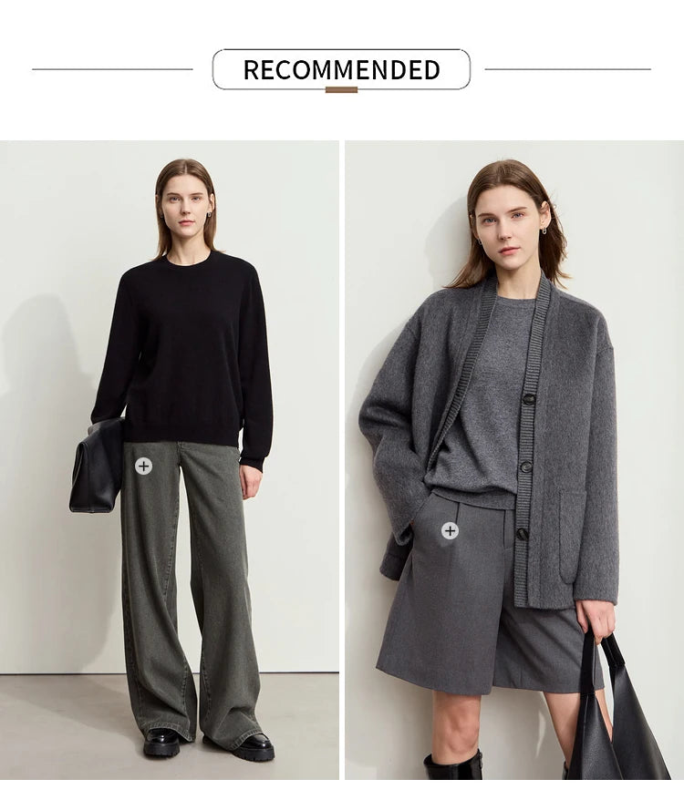 Damen-Rundhalspullover Wolle-Kaschmir nahtlos Streetwear Herbst-Winter