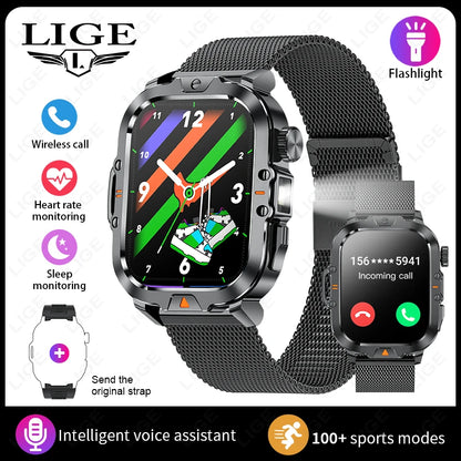 LIGE Neue Smart Watch 2,01" HD Display Taschenlampe Bluetooth Anruf 410mAh Batterie Robuste Smartwatch Wasserdichte Smart Armband
