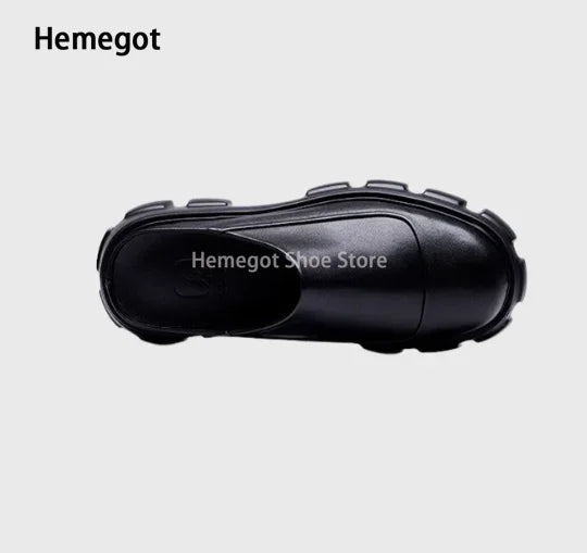 Black Round Toe Men's Business Formal Leather Shoes Spring and Summer New Genuine Leather Large Size Men's Slippers