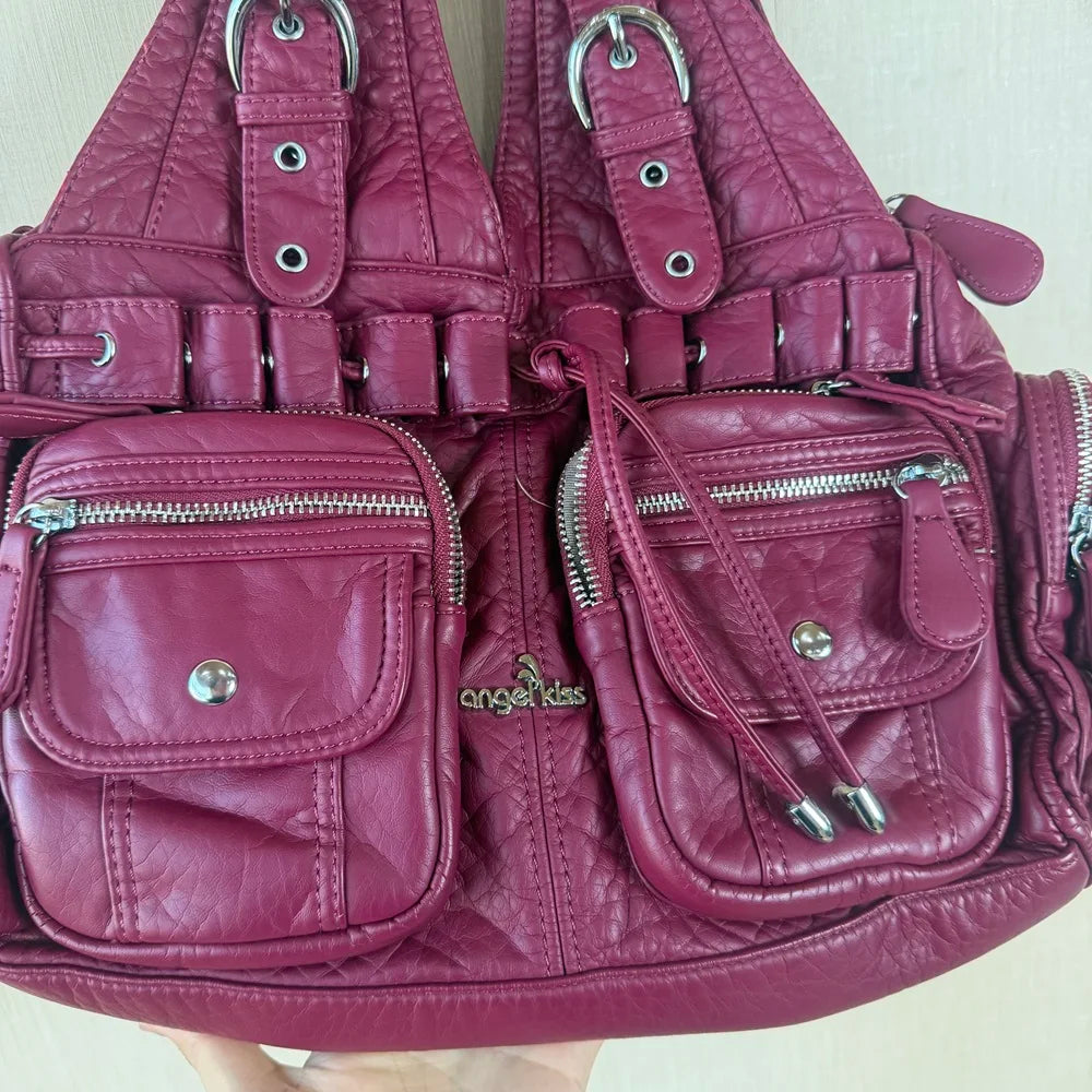 Damen-Handtasche Weinrot Aus PU Mit Reißverschluss Und Innenfach Und Handyfach Im Satchel-Stil