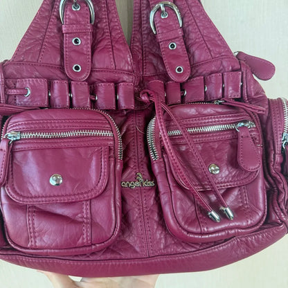 Damen-Handtasche Weinrot Aus PU Mit Reißverschluss Und Innenfach Und Handyfach Im Satchel-Stil
