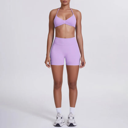 Nahtloses Yogaset für Frauen in hellviolett: High-Waist Shorts & Sport-BH