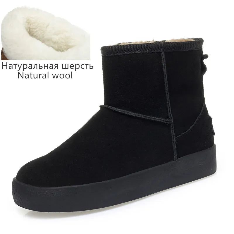 Damen Schnee Stiefel aus echtem Leder mit warmem Wollfutter