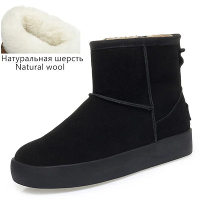 Damen Schnee Stiefel aus echtem Leder mit warmem Wollfutter