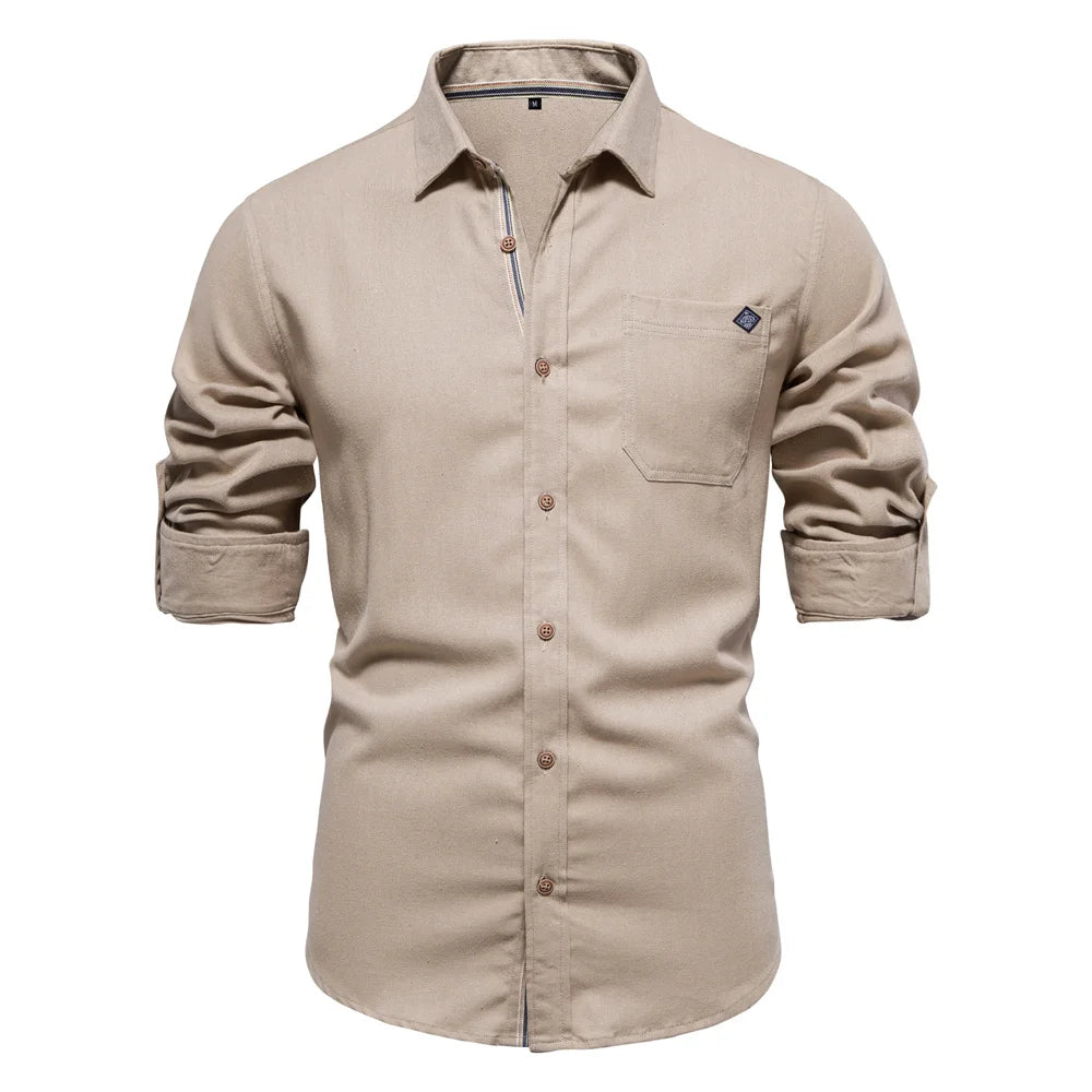 Herren Langarm Shirt aus 100 Prozent Baumwolle mit Einzel Tasche