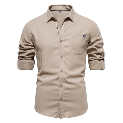 Herren Langarm Shirt aus 100 Prozent Baumwolle mit Einzel Tasche