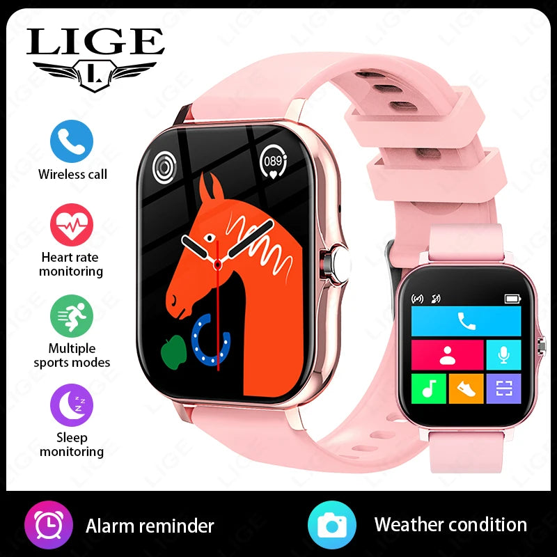 LIGE 1,44 Zoll Full Touch Screen Smart Uhr Bluetooth Anruf BT Musik EKG Gesundheit Überwachung Männer Frauen Smartwatch Für IOS Android