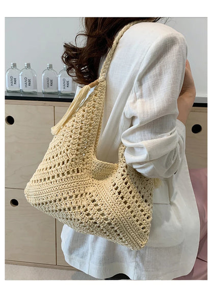 Damen Tote Bag Beach Woven Travel Shoulder Crossbody Purse