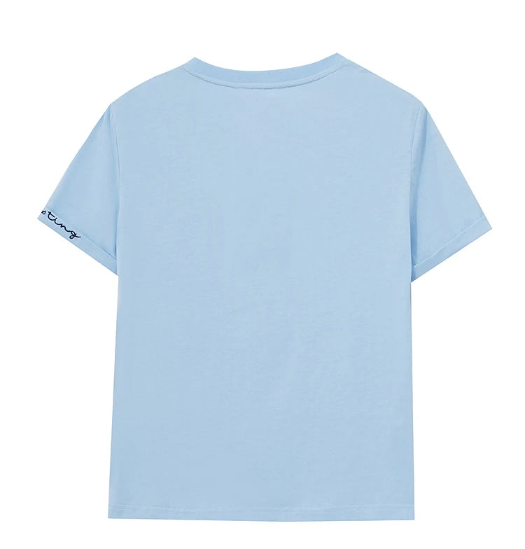 Damen T-Shirt im minimalistischen Stil mit bestickten Liebesperlen für den Sommer